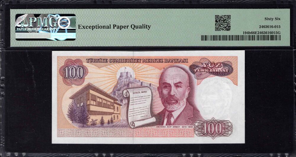Turkey -  100 Lirasi 1970 - Pick # 194b - PMG 66 EPQ
