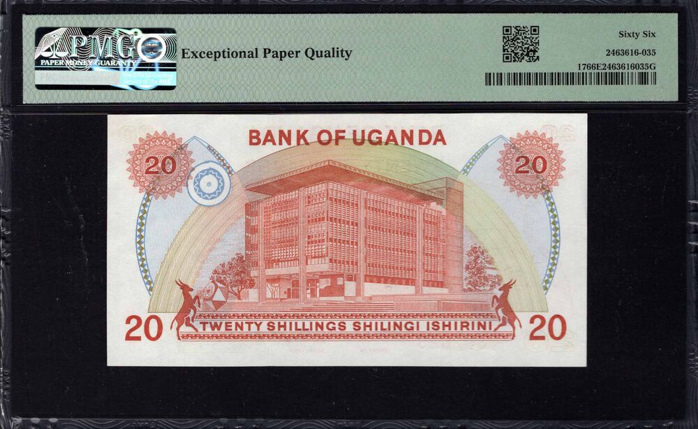 Uganda -  20 Shillings 1982 - Pick # 17 - PMG 66 EPQ