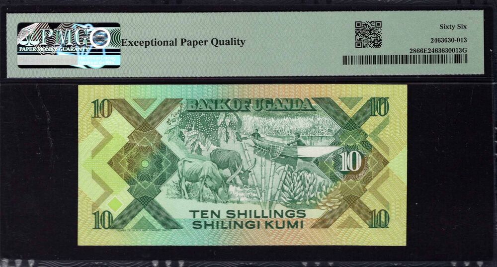Uganda -  10 Shillings 1987 - Pick # 28 - PMG 66 EPQ