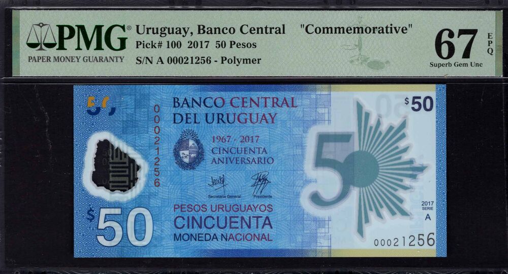 Uruguay -  50 Pesos 2017 - Pick # 100 - PMG 67 EPQ