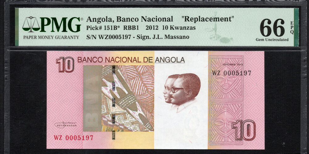 Angola -  10 Kwanzas 2012 - Pick # 151B - PMG 66 EPQ