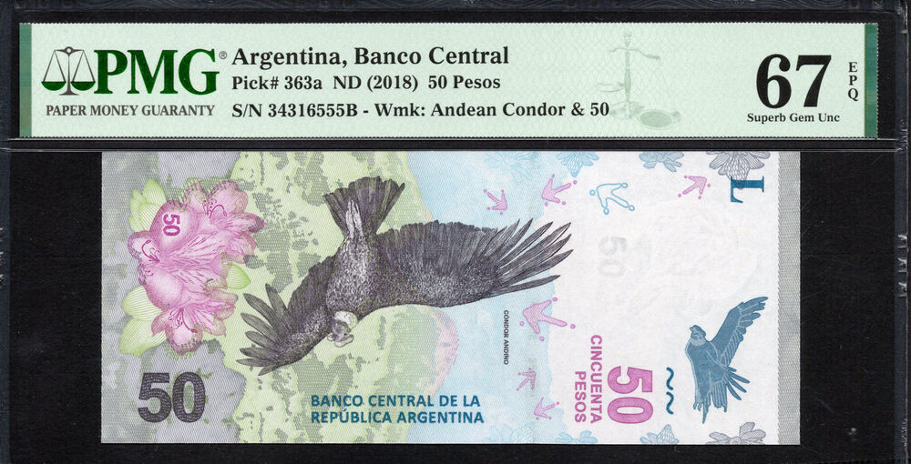 Argentinië -  50 Pesos 2018 - Pick # 363a - PMG 67 EPQ
