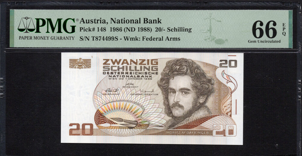 Austria -  20 Schilling 1986 - Pick # 148 - PMG 66 EPQ