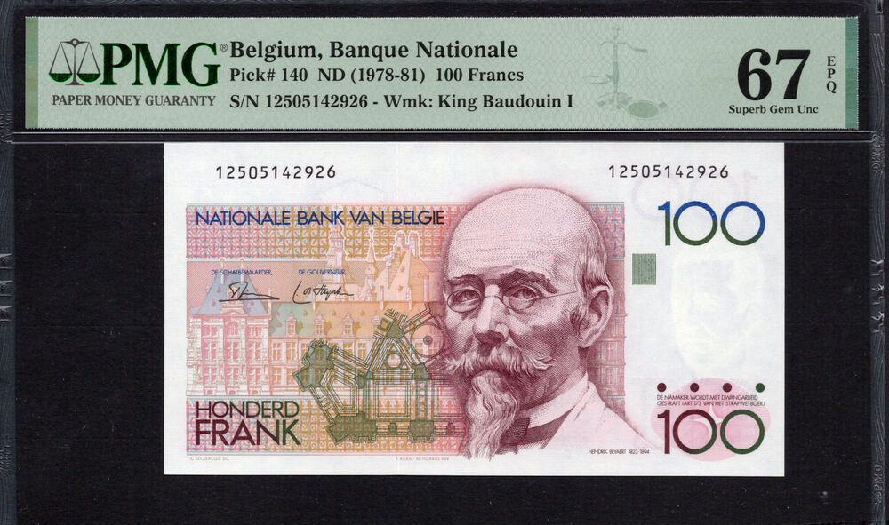Belgium -  100 Francs 1978 - Pick # 140 - PMG 67 EPQ