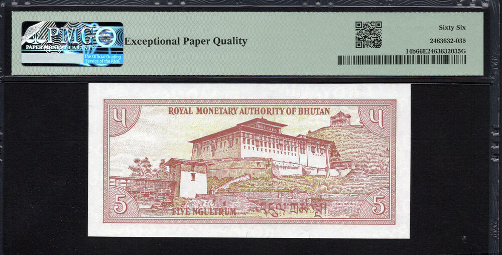 Bhutan -  5 Ngultrum 1990 - Pick # 14b - PMG 66 EPQ