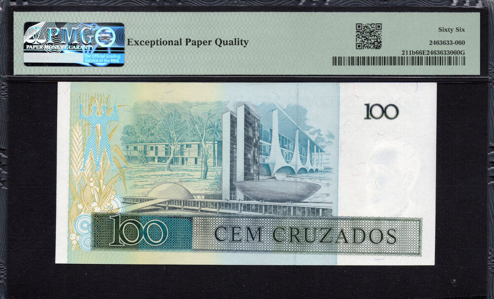 Brazil -  100 Cruzados 1987 - Pick # 211b - PMG 66 EPQ
