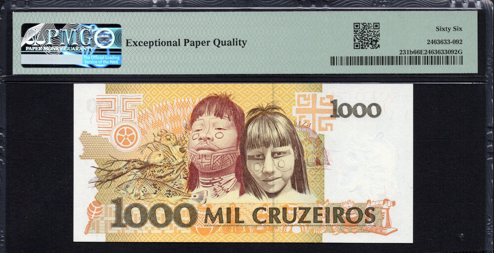 Brazil -  1000 Cruzeiros 1990 - Pick # 231b - PMG 66 EPQ