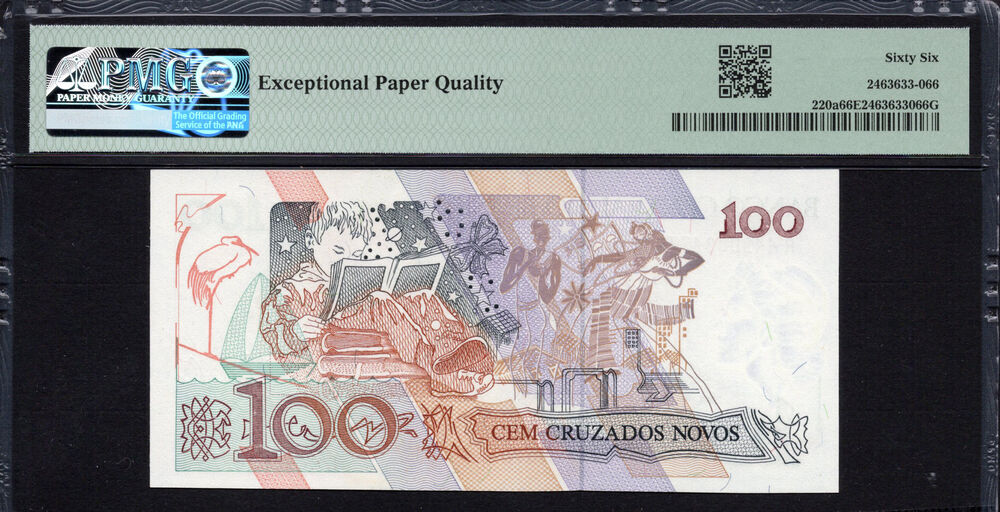 Brazil -  100 CruzaDos Novos 1989 - Pick # 220a - PMG 66 EPQ