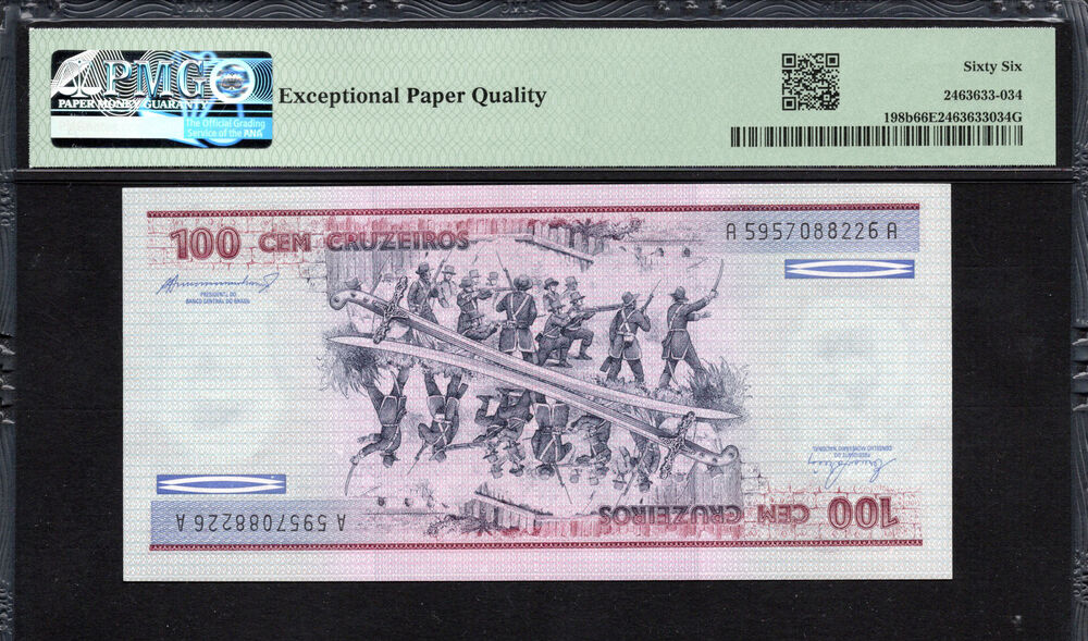 Brazil -  100 Cruzeiros 1984 - Pick # 198b - PMG 66 EPQ