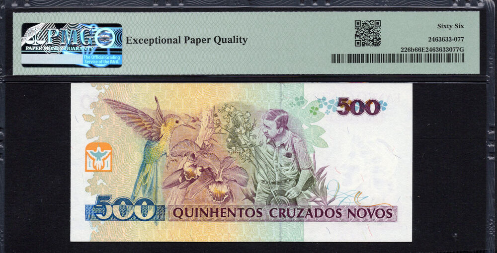 Brazil -  500 Cruzeiros 1990 - Pick # 226b - PMG 66 EPQ