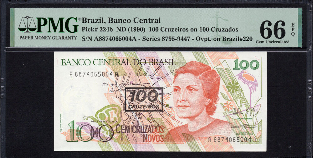 Brazil -  100 Cruzeiros 1990 - Pick # 224b - PMG 66 EPQ
