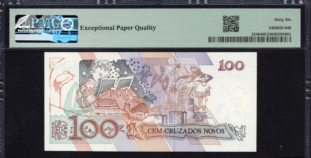 Brazil -  100 Cruzeiros 1990 - Pick # 224b - PMG 66 EPQ