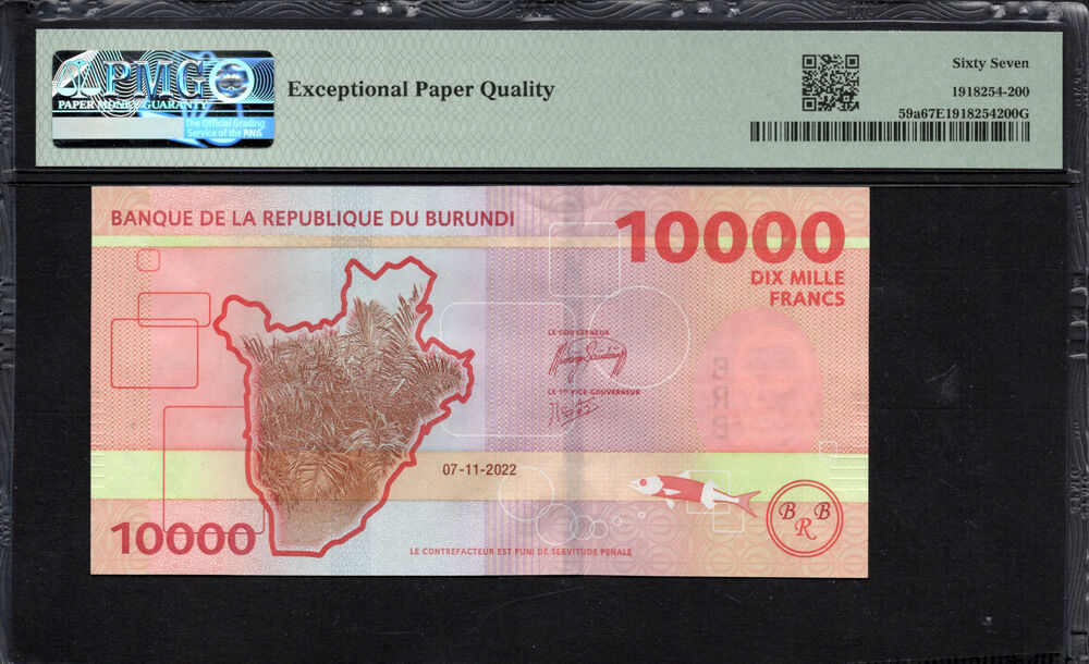 Burundi -  10.000 Francs 2022 - Pick # 59a - PMG 67 EPQ