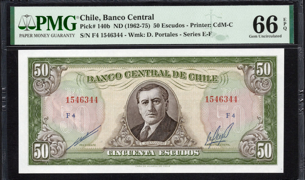 Chile -  50 Escudos 1962 - Pick # 140b - PMG 66 EPQ