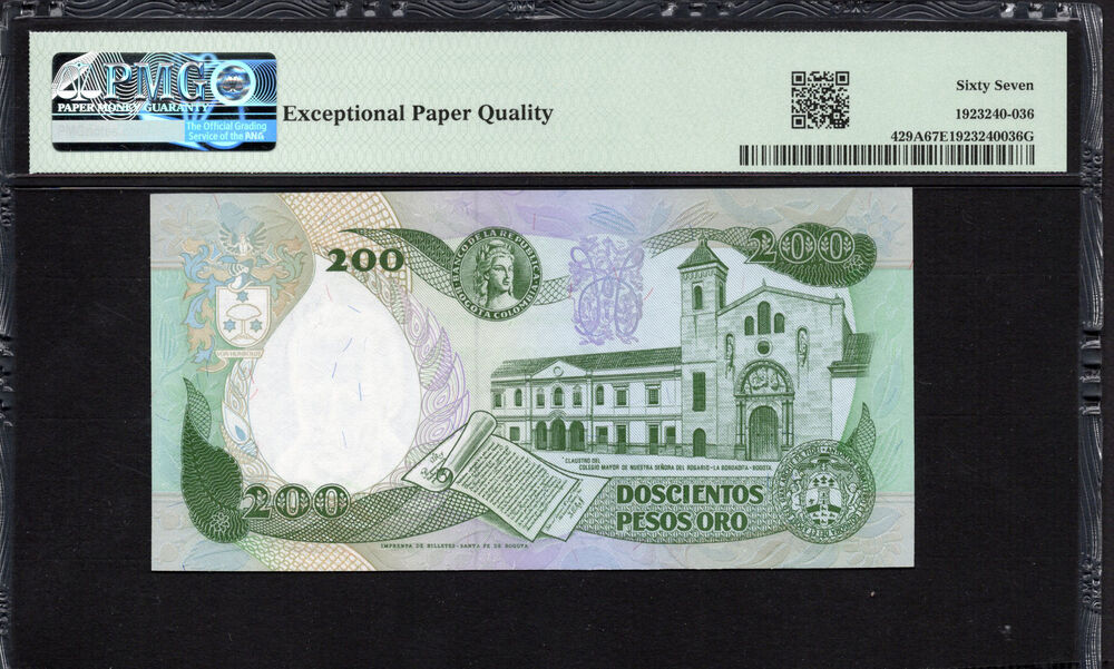 Colombia -  200 Pesos Oro 1992 - Pick # 429a - PMG 67 EPQ
