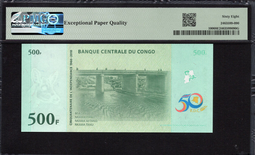 Congo Democratic Republic -  500 Francs 2010 - Pick # 100 - PMG 68 EPQ