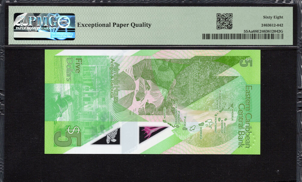 East Caribbean State -  5 Dollars 2021 - Pick # 55Aa - PMG 68 EPQ