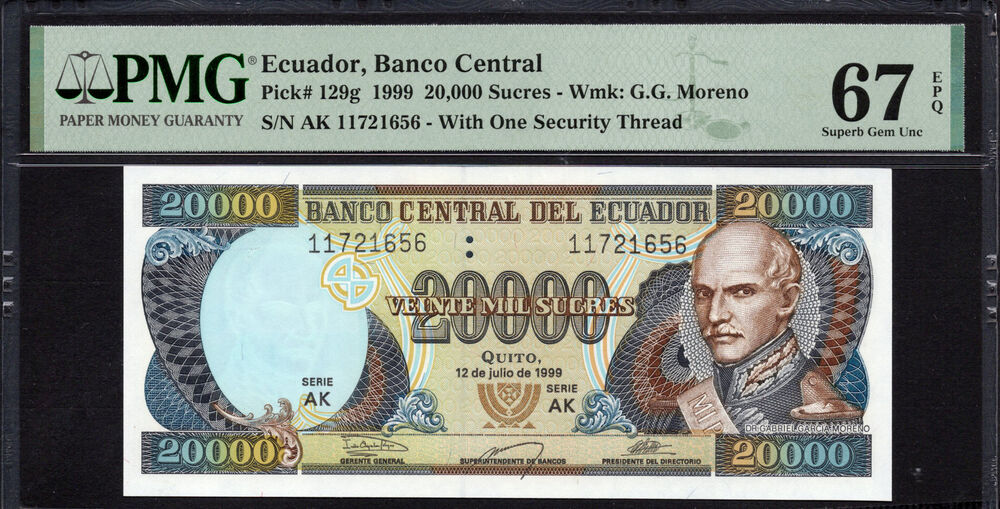 Ecuador -  20.000 Sucres 1999 - Pick # 129g - PMG 67 EPQ
