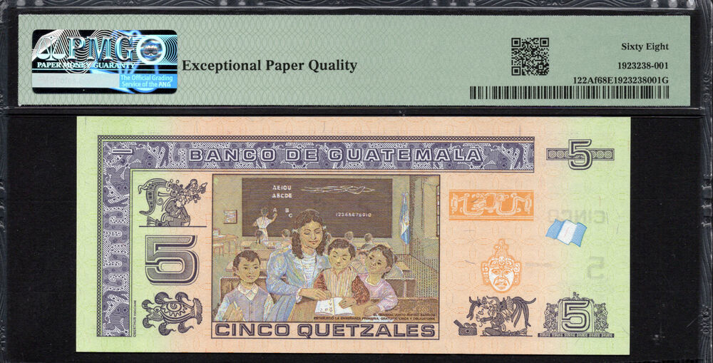 Guatemala -  5 Quetzales 2022 - Pick # 122Af - PMG 68 EPQ