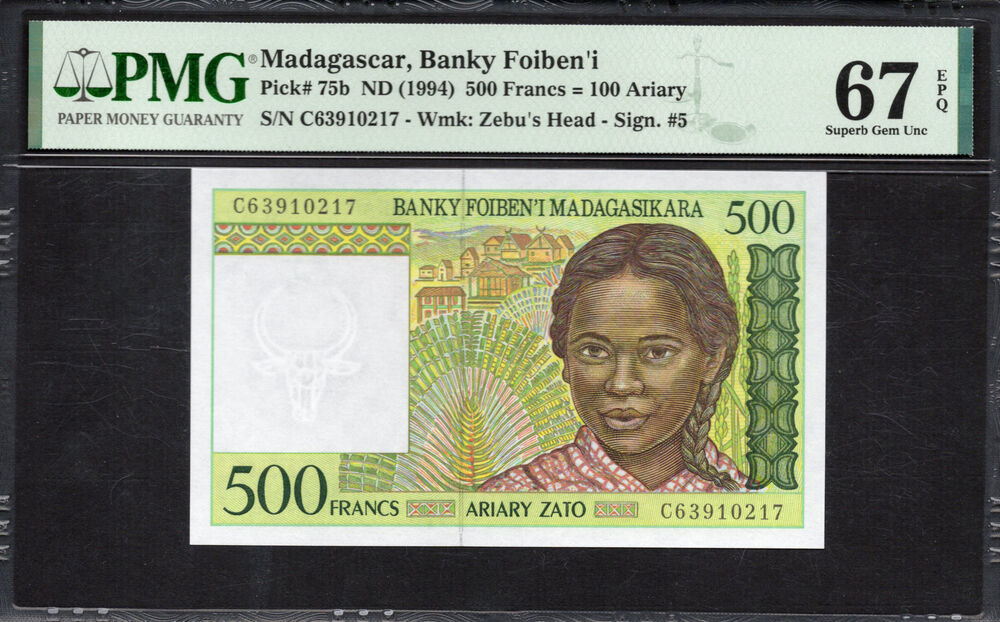 Madagascar -  500 Francs 1994 - Pick # 75b - PMG 67 EPQ
