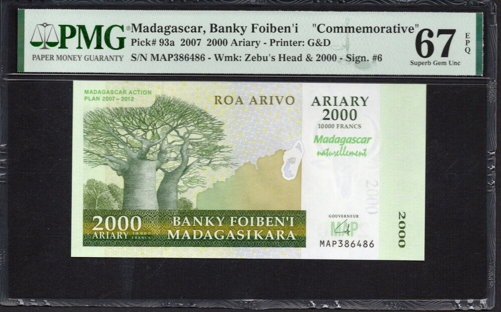 Madagascar -  2000 Ariary 2007 - Pick # 93a - PMG 67 EPQ