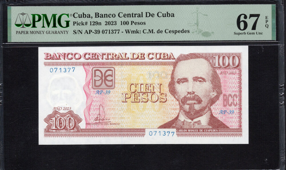 Cuba -  100 Pesos 2023 - Pick # 129n - PMG 67 EPQ