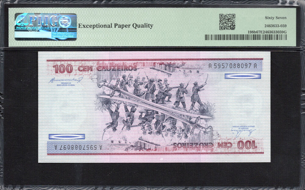 Brazil -  100 Cruzeiros 1984 - Pick # 198b - PMG 67 EPQ