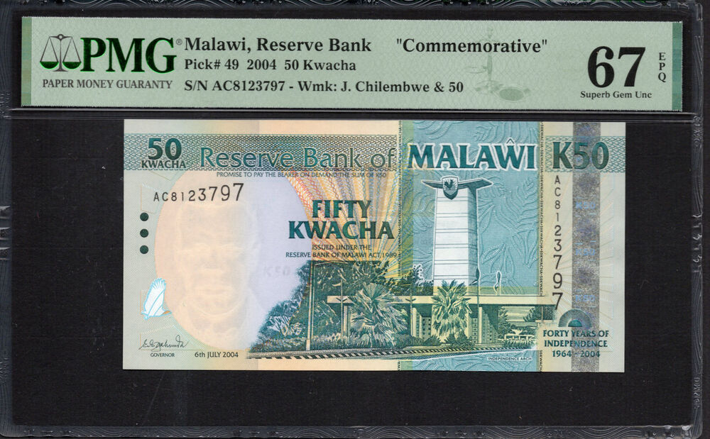 Malawi -  50 Kwacha 2004 - Pick # 49 - PMG 67 EPQ