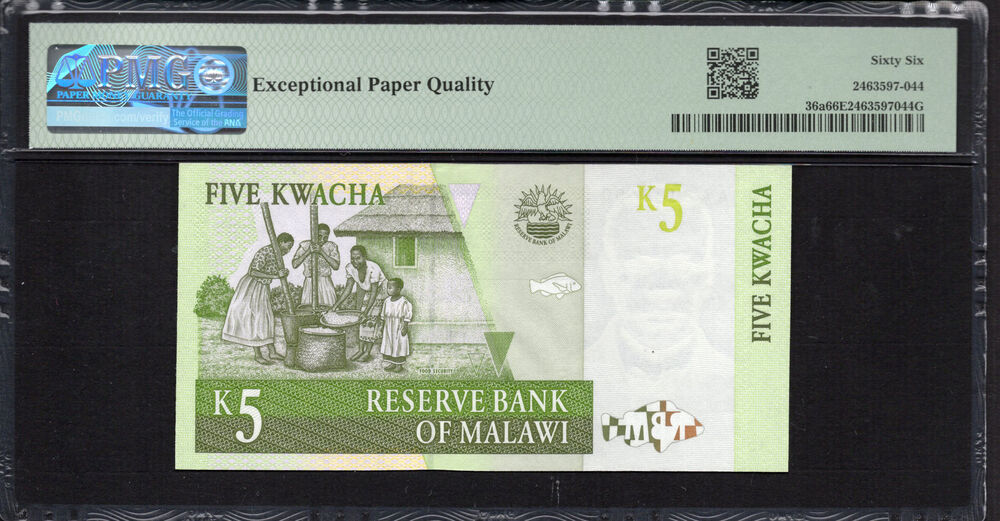 Malawi -  5 Kwacha 1997 - Pick # 36a - PMG 66 EPQ