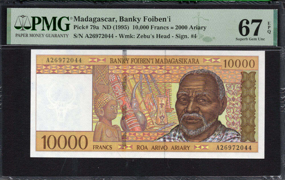 Madagascar -  10.000 Francs 1995 - Pick # 79a - PMG 67 EPQ
