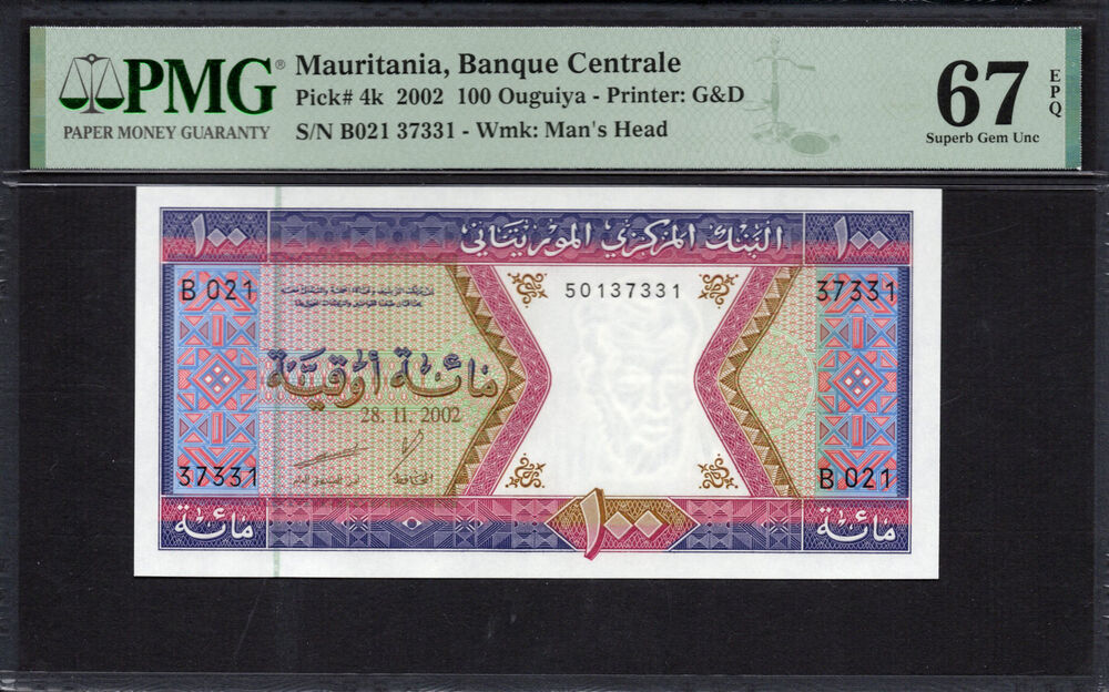 Mauritania -  100 Ouguiya 2002 - Pick # 4k - PMG 67 EPQ