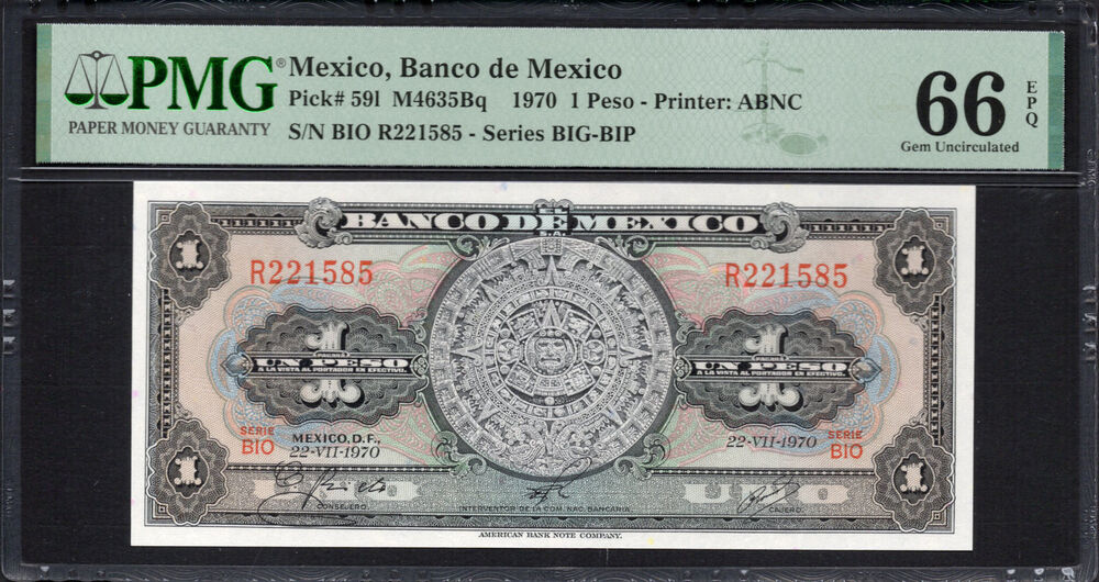 Mexico -  1 Peso 1970 - Pick # 59l - PMG 66 EPQ