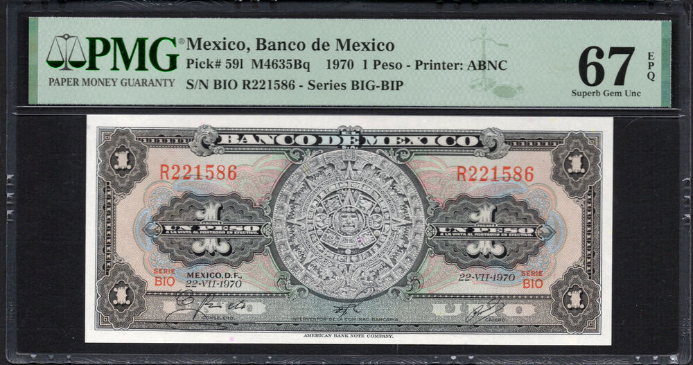 Mexico -  1 Peso 1970 - Pick # 59l - PMG 67 EPQ