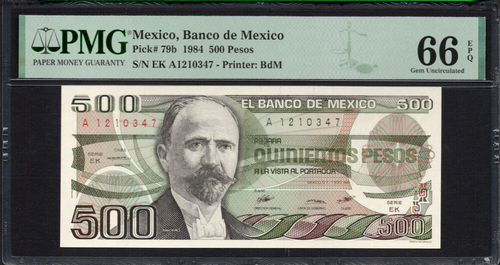 Mexico -  500 Pesos 1984 - Pick # 79b - PMG 66 EPQ