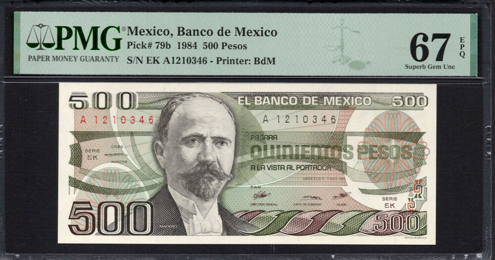 Mexico -  500 Pesos 1984 - Pick # 79b - PMG 67 EPQ