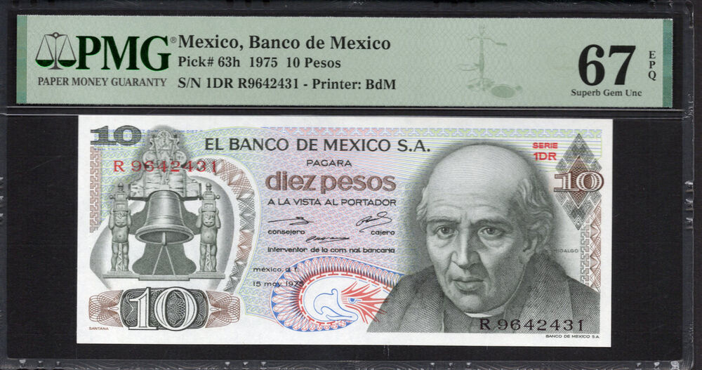 Mexico -  10 Pesos 1975 - Pick # 63h - PMG 67 EPQ