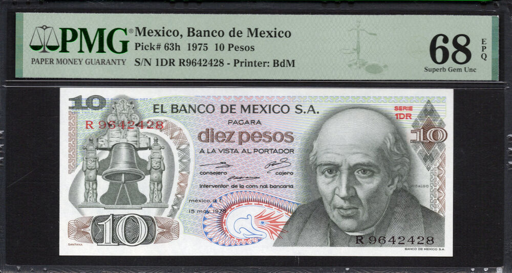 Mexico -  10 Pesos 1975 - Pick # 63h - PMG 68 EPQ