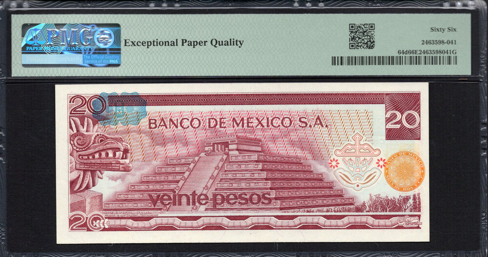 Mexico -  20 Pesos 1977 - Pick # 64d - PMG 66 EPQ