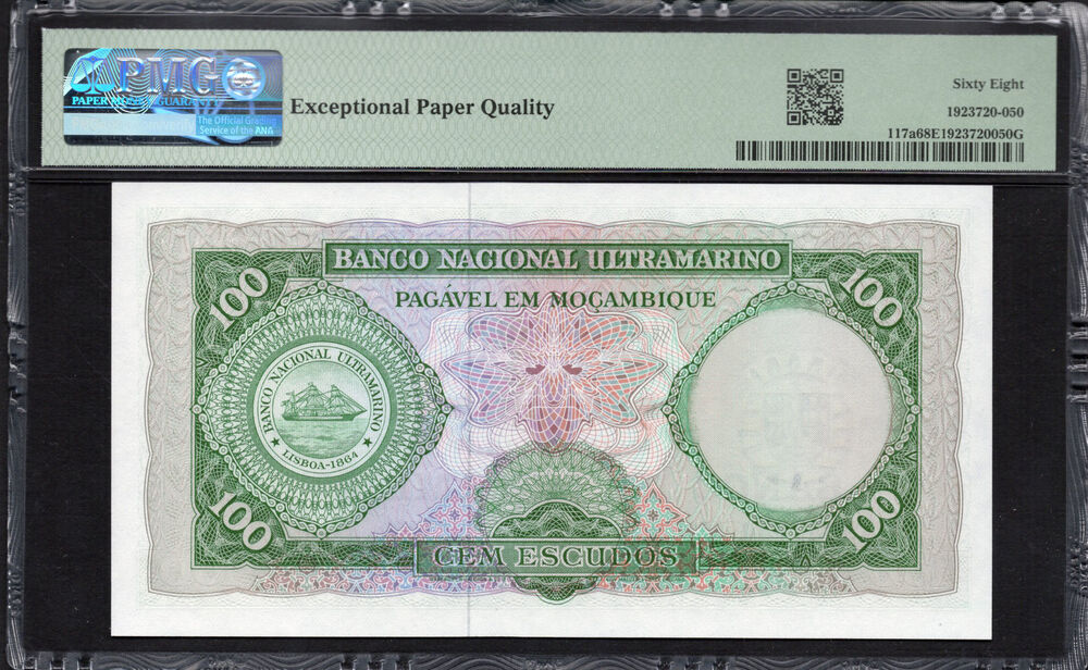 Mozambique -  100 Escudos 1961 - Pick # 117a - PMG 68 EPQ