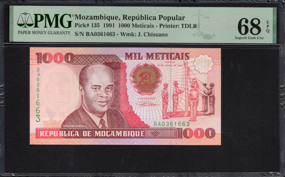 Mozambique -  1000 Meticais 1991 - Pick # 135 - PMG 68 EPQ