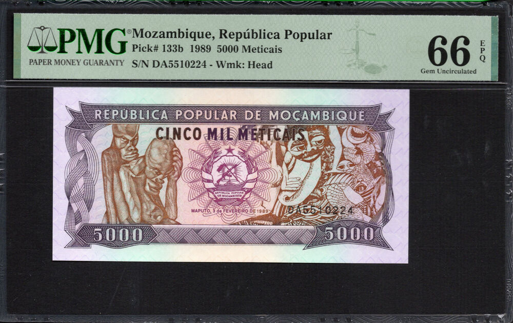 Mozambique -  5000 Meticais 1989 - Pick # 133b - PMG 66 EPQ