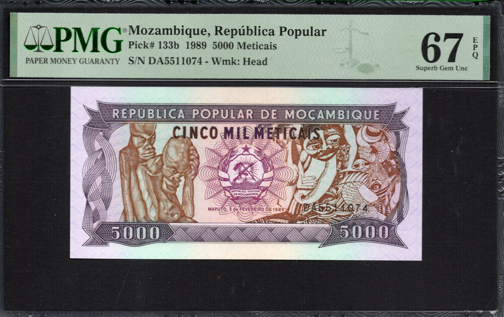 Mozambique -  5000 Meticais 1989 - Pick # 133b - PMG 67 EPQ