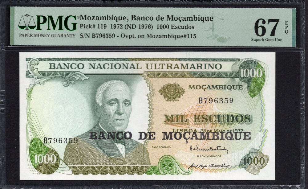 Mozambique -  1000 Escudos 1972 - Pick # 119 - PMG 67 EPQ