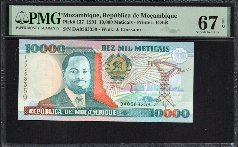 Mozambique -  10.000 Meticais 1991 - Pick # 137 - PMG 67 EPQ