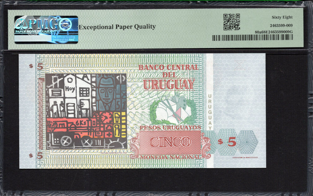 Uruguay -  5 Pesos Uruguayos 1998 - Pick # 80a - PMG 68 EPQ