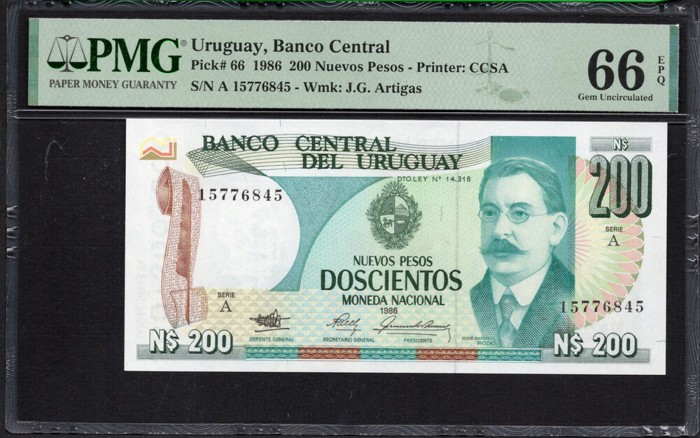 Uruguay -  200 Nuevos Pesos 1986 - Pick # 66 - PMG 66 EPQ