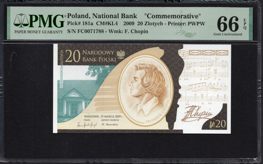 Poland -  20 Zlotych 2009 - Pick # 181a - PMG 66 EPQ
