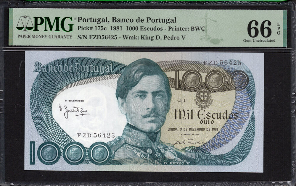 Portugal -  1000 Escudos 1981 - Pick # 175c - PMG 66 EPQ