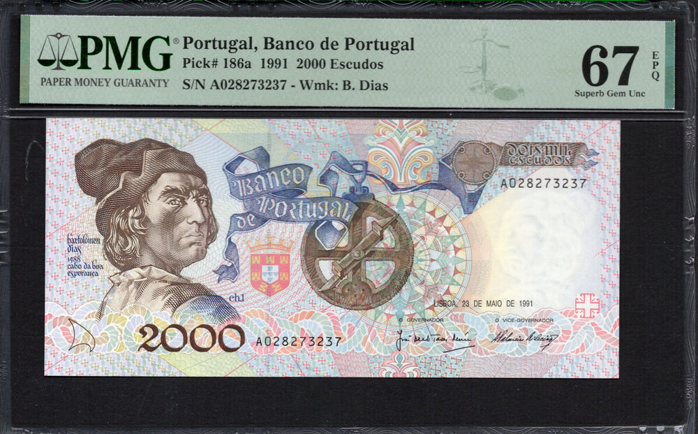 Portugal -  2000 Escudos 1991 - Pick # 186a - PMG 67 EPQ