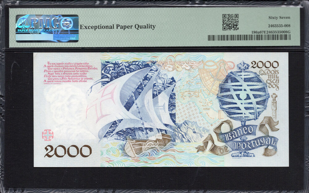 Portugal -  2000 Escudos 1991 - Pick # 186a - PMG 67 EPQ